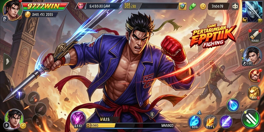 Tangkapan layar gameplay dengan aksi pertarungan yang intens di 9777WIN.