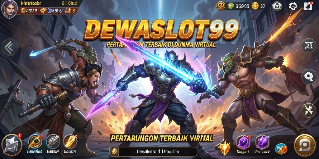 Screenshot gameplay DEWASLOT99 dengan karakter bertarung seru.