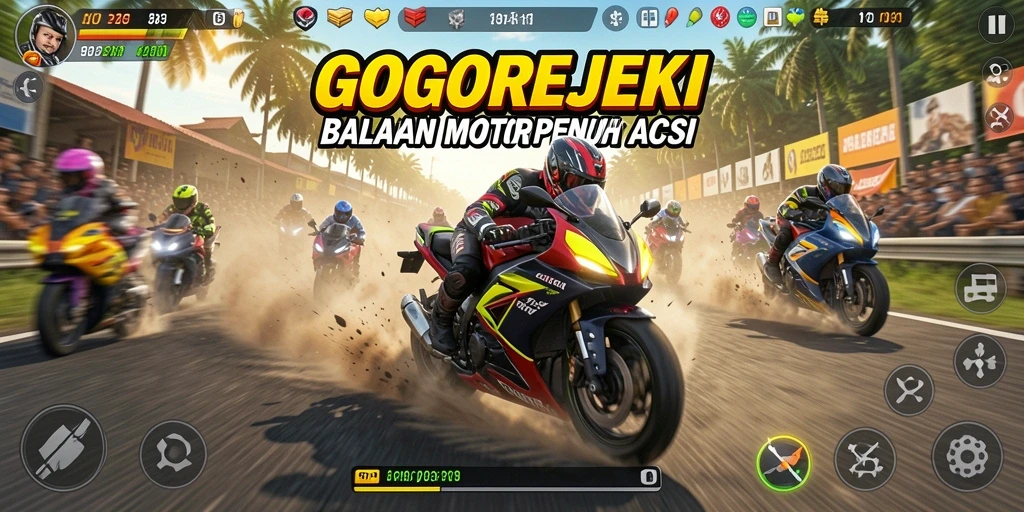 Tampilan gameplay GOGOREJEKI dengan aksi balapan motor yang menegangkan.
