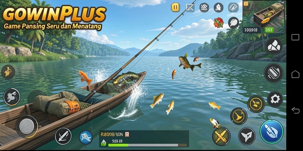 Tampilan gameplay GOWINPLUS dengan suasana memancing yang mendebarkan.