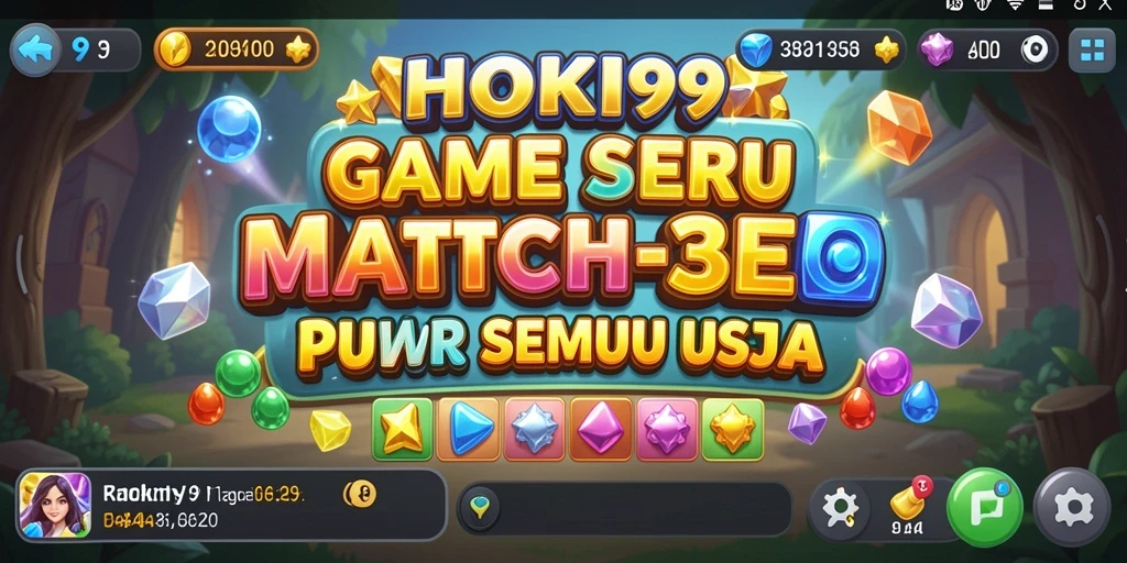 Screenshot HOKI99 menampilkan gameplay Match-3 yang seru dan berwarna-warni.