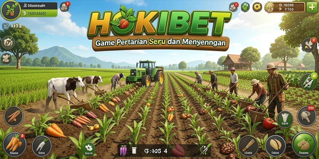Screenshot gameplay HOKIBET menampilkan pertanian yang indah dan aktif.