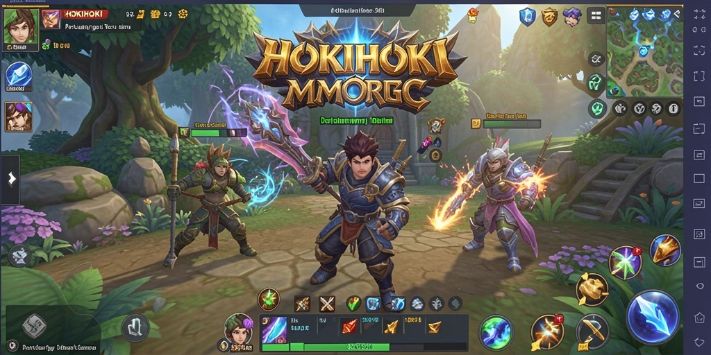 Tampilan gameplay HOKIHOKI menampilkan pertempuran seru dalam dunia MMORPG.