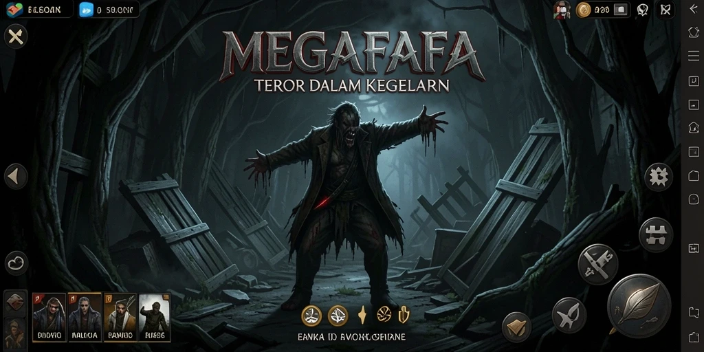 Screenshot gameplay MEGAFAFA yang menampilkan momen menegangkan di kegelapan.