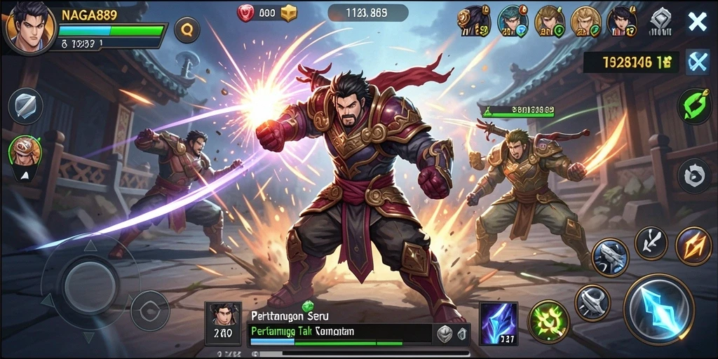 Gameplay pertarungan intens di NAGA889 dengan karakter unik.