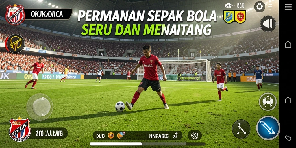 Gameplay OKJK yang seru dengan pertandingan sepak bola intens.