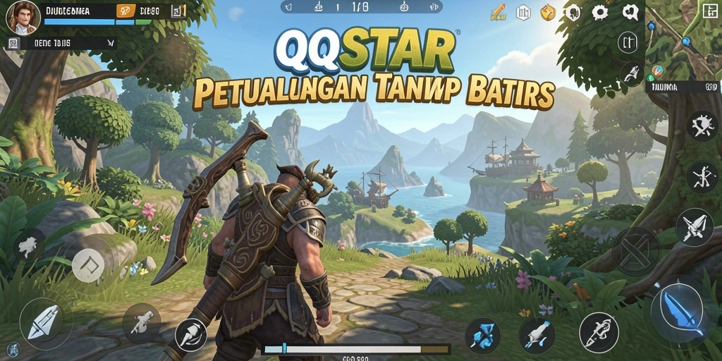 Screenshot dari gameplay QQSTAR yang menampilkan eksplorasi dunia terbuka.