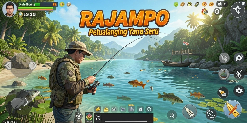 Tampilan gameplay RAJAMPO yang mendebarkan saat memancing.