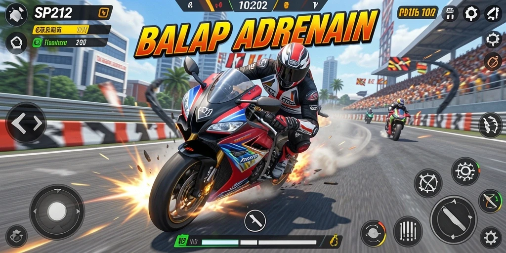 Tampilan gameplay SP212 yang menegangkan dan penuh aksi balap motor.